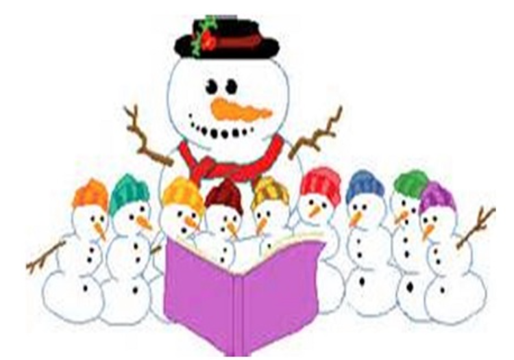 One big snowman with eight smaller snowman standing in front of a book.