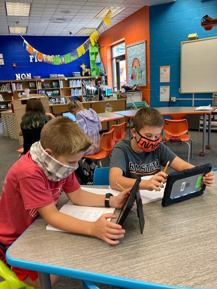 students researching in the library